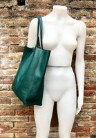 Tote leather bag in teal green. GENUINE leather shopper. Large carry all bag for your laptop, books. Dark green large leather purse