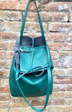 Tote leather bag in teal green. GENUINE leather shopper. Large carry all bag for your laptop, books. Dark green large leather purse