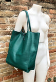 Tote leather bag in teal green. GENUINE leather shopper. Large carry all bag for your laptop, books. Dark green large leather purse