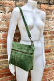 BOHO suede leather bag in GREEN. Cross body bag, leather bag, boho bag, messenger suede bag. Soft natural leather bag with tassel