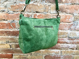 BOHO suede leather bag in GREEN. Cross body bag, leather bag, boho bag, messenger suede bag. Soft natural leather bag with tassel