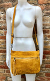 BOHO suede leather bag in MUSTARD YELLOW. Cross body bag, leather bag, boho bag, messenger suede bag. Soft natural leather bag with tassel