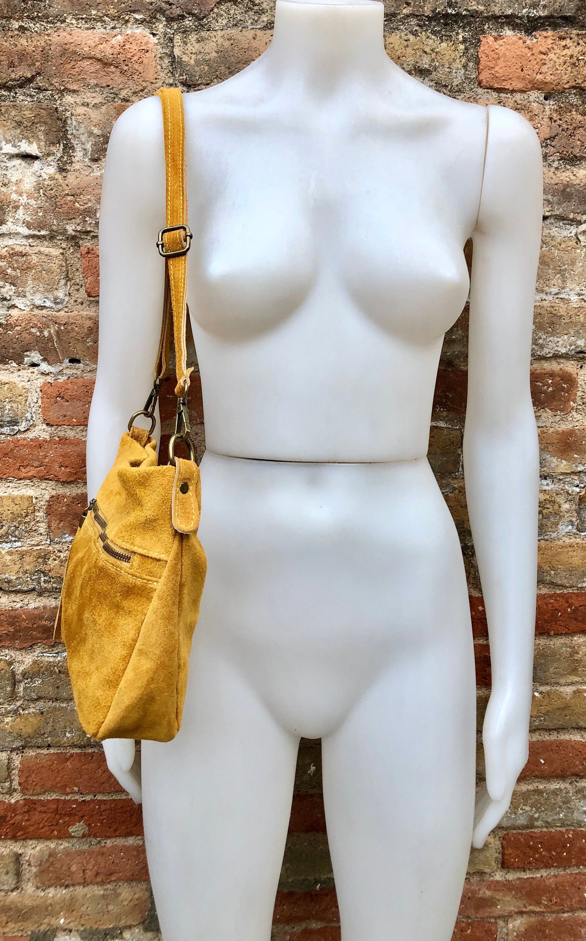 Boho suede leather bag in MUSTARD YELLOW. Crossbody / shoulder bag in genuine leather bag. Yellow suede purse with tassel.
