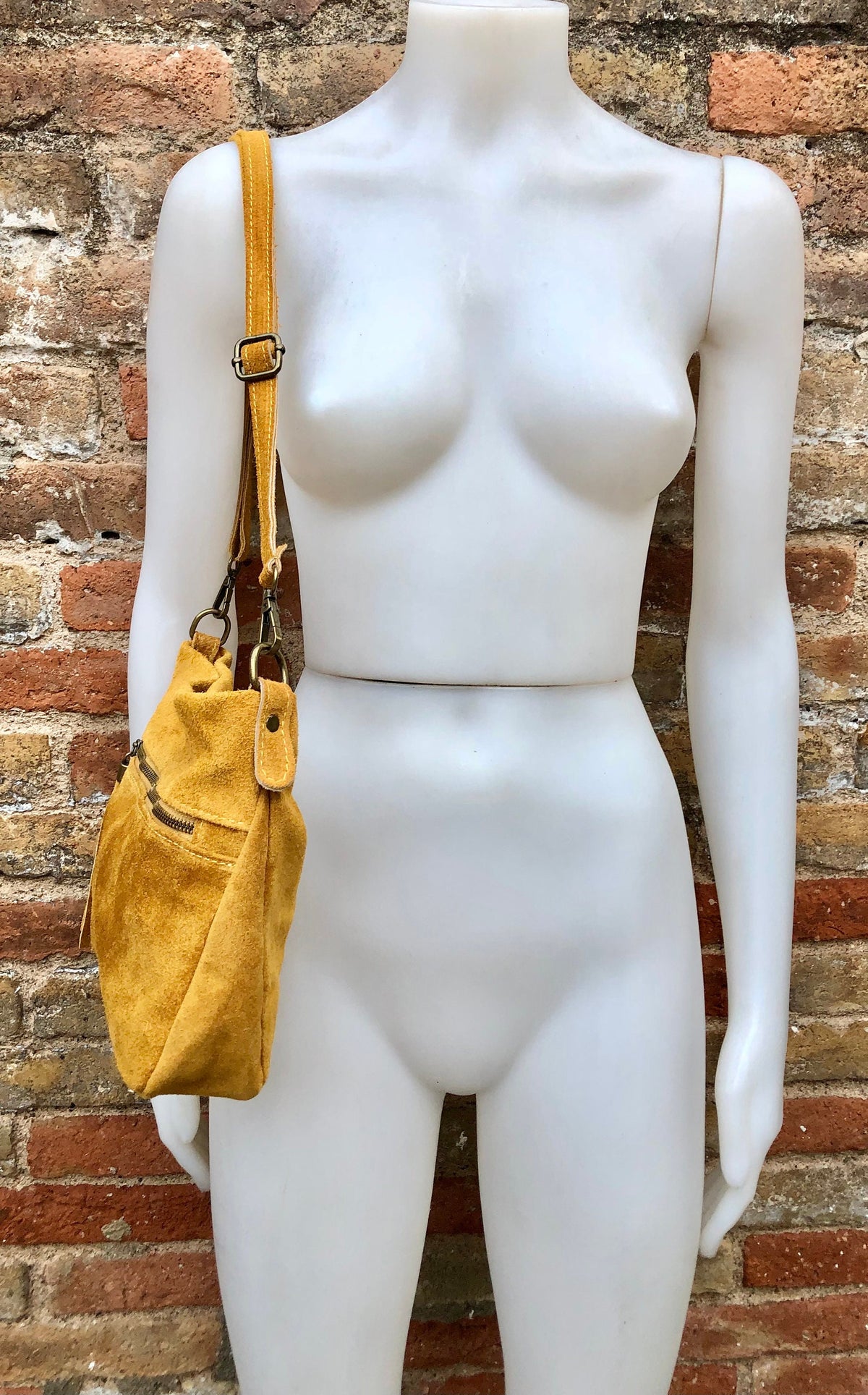 Boho suede leather bag in MUSTARD YELLOW. Crossbody / shoulder bag in genuine leather bag. Yellow suede purse with tassel.