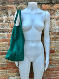 Green leather shopper bag in genuine suede. Slouchy teal green carry all tote bag for laptops, tablets, books. Green leather purse