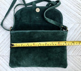 Suede leather bag in DARK GREEN. Crossbody bag in GENUINE leather.Green small leather bag with adjustable strap and zipper.