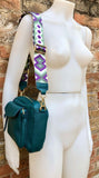 Genuine leather teal GREEN bag with embroidered strap. GENUINE leather cross body bag. GREEN purse with zippers. Green leather messenger