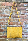 Crossbody bag. MUSTARD YELLOW boho suede leather bag with bronze tacks. Messenger bag in genuine suede leather. YELLOW suede purse