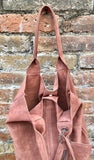 Light brown leather shopper bag in genuine suede. Slouchy tan color carry all tote bag for laptop, tablet, books. Taupe brown leather purse