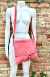 Crossbody suede bag. GENUINE leather bag in coral RED. BOHO suede bag . Red suede purse. Messenger bag in suede for books, tablets...