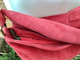 Crossbody suede bag. GENUINE leather bag in coral RED. BOHO suede bag . Red suede purse. Messenger bag in suede for books, tablets...