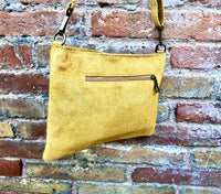 Crossbody bag. MUSTARD YELLOW boho suede leather bag with bronze tacks. Messenger bag in genuine suede leather. YELLOW suede purse