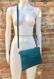 Small leather bag in dark teal GREEN .Genuine LEATHER crossbody / shoulder bag / wristlet. Green leather purse. Adjustable strap and zipper