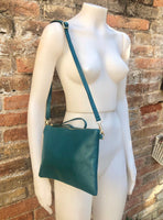 Small leather bag in dark teal GREEN .Genuine LEATHER crossbody / shoulder bag / wristlet. Green leather purse. Adjustable strap and zipper