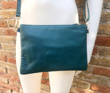 Small leather bag in dark teal GREEN .Genuine LEATHER crossbody / shoulder bag / wristlet. Green leather purse. Adjustable strap and zipper