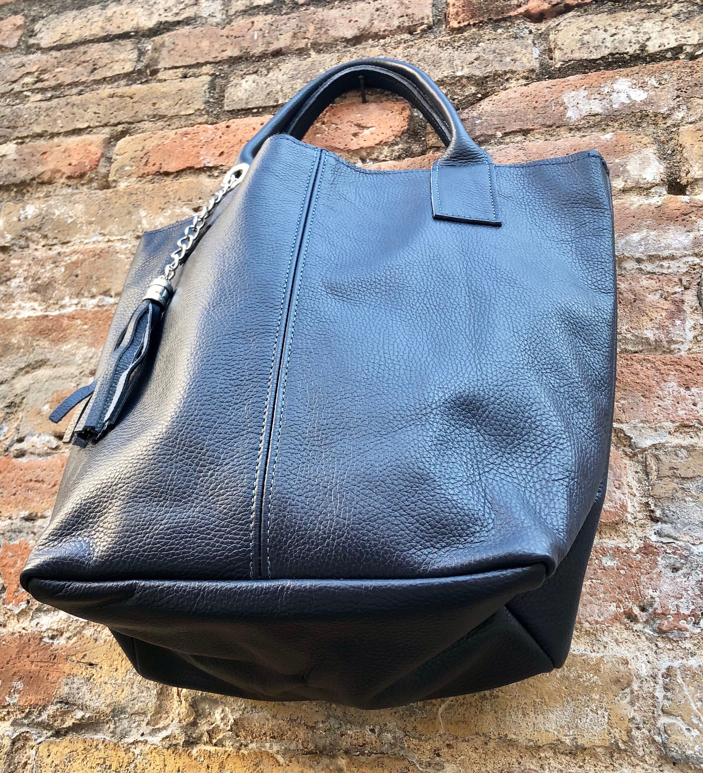 TEAL blue tote leather shopper in GENUINE leather. Large blue carry all tote bag for your laptop, books. Leather shopper w/ lining + zipper