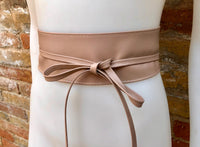 Wraparound belt in soft leather. Wrap belt in LIGHT dusty PINK. Longer option. Genuine leather pink wrap belt. Boho wrap dress belt