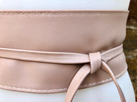 Wraparound belt in soft leather. Wrap belt in LIGHT dusty PINK. Longer option. Genuine leather pink wrap belt. Boho wrap dress belt