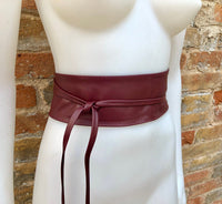 Wraparound belt in soft leather. Burgundy wrap belt. Longer option. Genuine leather wine red belt. Boho dress belt, dark red leather sash