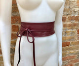 Wraparound belt in soft leather. Burgundy wrap belt. Longer option. Genuine leather wine red belt. Boho dress belt, dark red leather sash