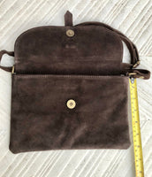 Dark BROWN suede bag. Genuine leather chocolate crossbody bag. Small leather bag with adjustable strap and zipper. Dark brown suede purse.