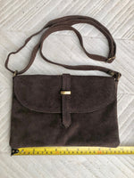 Dark BROWN suede bag. Genuine leather chocolate crossbody bag. Small leather bag with adjustable strap and zipper. Dark brown suede purse.