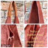 Slouch leather bag in terracotta suede .Genuine leather large shoulder bag. Dark orange - brown origami bag. Terracotta suede purse