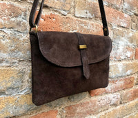 Suede leather bag in dark BROWN with waist belt. Crossbody bag in GENUINE leather with wraparound suede belt. BROWN suede purse +cinch belt