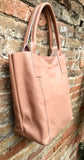 GENUINE leather soft PINK shopper bag. Large carry all bag for laptops, books. Pink pink leather tote / bucket bag. Pink leather purse