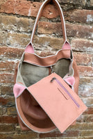 GENUINE leather soft PINK shopper bag. Large carry all bag for laptops, books. Pink pink leather tote / bucket bag. Pink leather purse