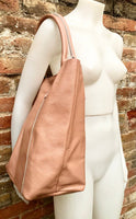 GENUINE leather soft PINK shopper bag. Large carry all bag for laptops, books. Pink pink leather tote / bucket bag. Pink leather purse