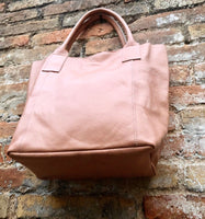 GENUINE leather soft PINK shopper bag. Large carry all bag for laptops, books. Pink pink leather tote / bucket bag. Pink leather purse