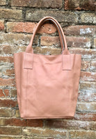 GENUINE leather soft PINK shopper bag. Large carry all bag for laptops, books. Pink pink leather tote / bucket bag. Pink leather purse