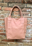 GENUINE leather soft PINK shopper bag. Large carry all bag for laptops, books. Pink pink leather tote / bucket bag. Pink leather purse