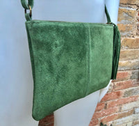 Suede leather bag in MOSS GREEN.Cross body bag, boho shoulder bag in GENUINE leather. Small leather bag,green shoulder bag, small green bag