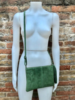 Suede leather bag in MOSS GREEN.Cross body bag, boho shoulder bag in GENUINE leather. Small leather bag,green shoulder bag, small green bag