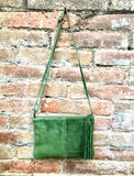 Suede leather bag in MOSS GREEN.Cross body bag, boho shoulder bag in GENUINE leather. Small leather bag,green shoulder bag, small green bag