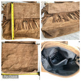 Cross body bag. BOHO suede leather bag in camel brown with FRINGES. Larger model. Genuine leather light saddle brown crossbody hippy bag .