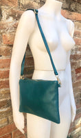 Small leather bag in dark teal GREEN .Genuine LEATHER crossbody / shoulder bag / wristlet. Green leather purse. Adjustable strap and zipper