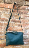 Small leather bag in dark teal GREEN .Genuine LEATHER crossbody / shoulder bag / wristlet. Green leather purse. Adjustable strap and zipper