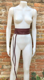 Wraparound belt in soft leather. Burgundy wrap belt. Longer option. Genuine leather wine red belt. Boho dress belt, dark red leather sash