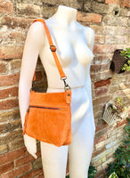 BOHO suede leather bag in orange. Soft genuine leather bag with tassel. Orange suede crossbody bag,boho bag, messenger bag in natural suede