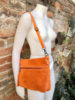 BOHO suede leather bag in orange. Soft genuine leather bag with tassel. Orange suede crossbody bag,boho bag, messenger bag in natural suede