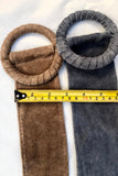 Denim blue suede waist belt with large round buckle. Soft suede belt in blue- gray color. Boho suede belt. Genuine natural suede leather