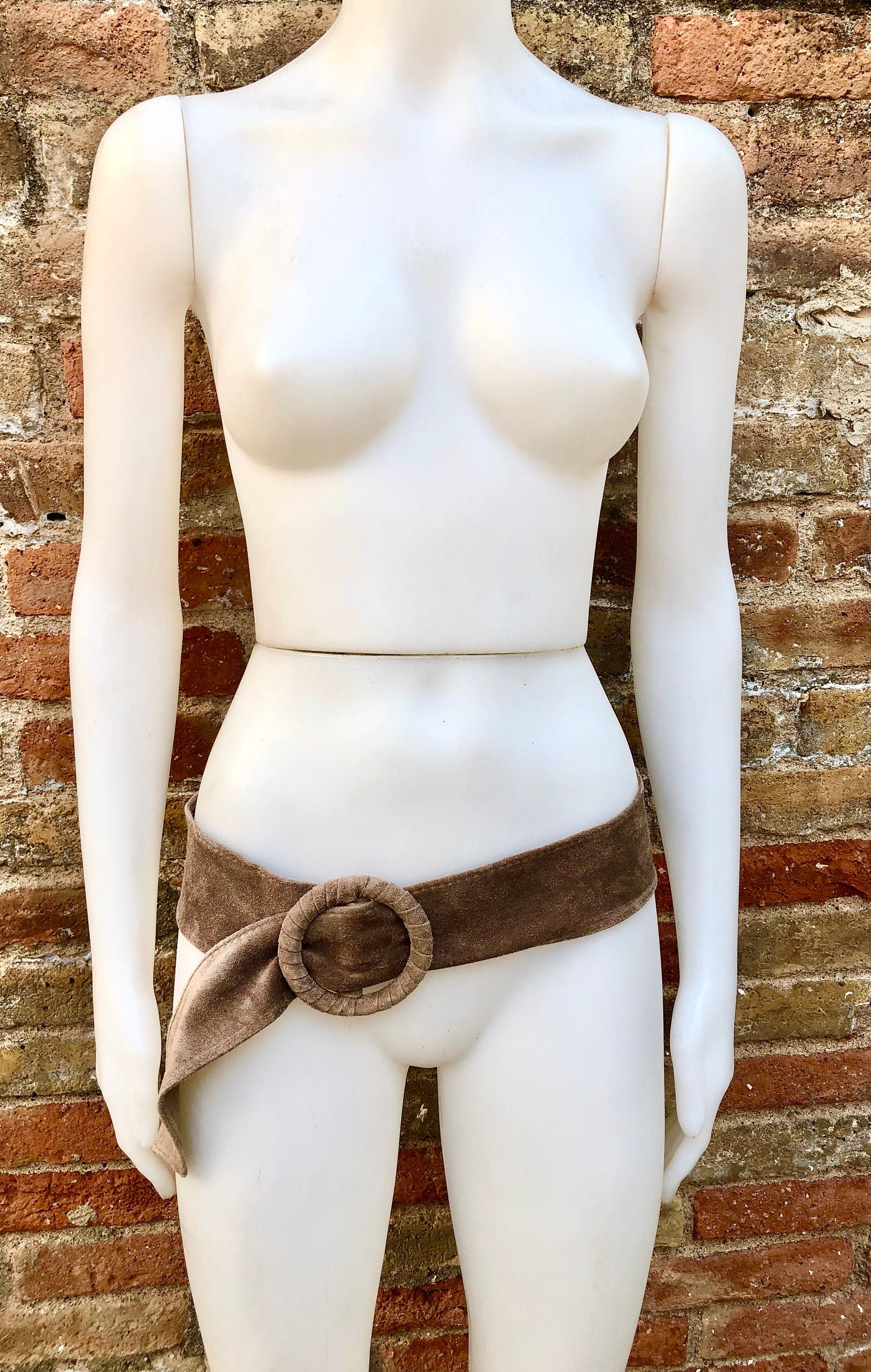 Turquoise suede waist belt with large round buckle.Boho soft suede belt in a light blue shade. Genuine natural blue suede leather