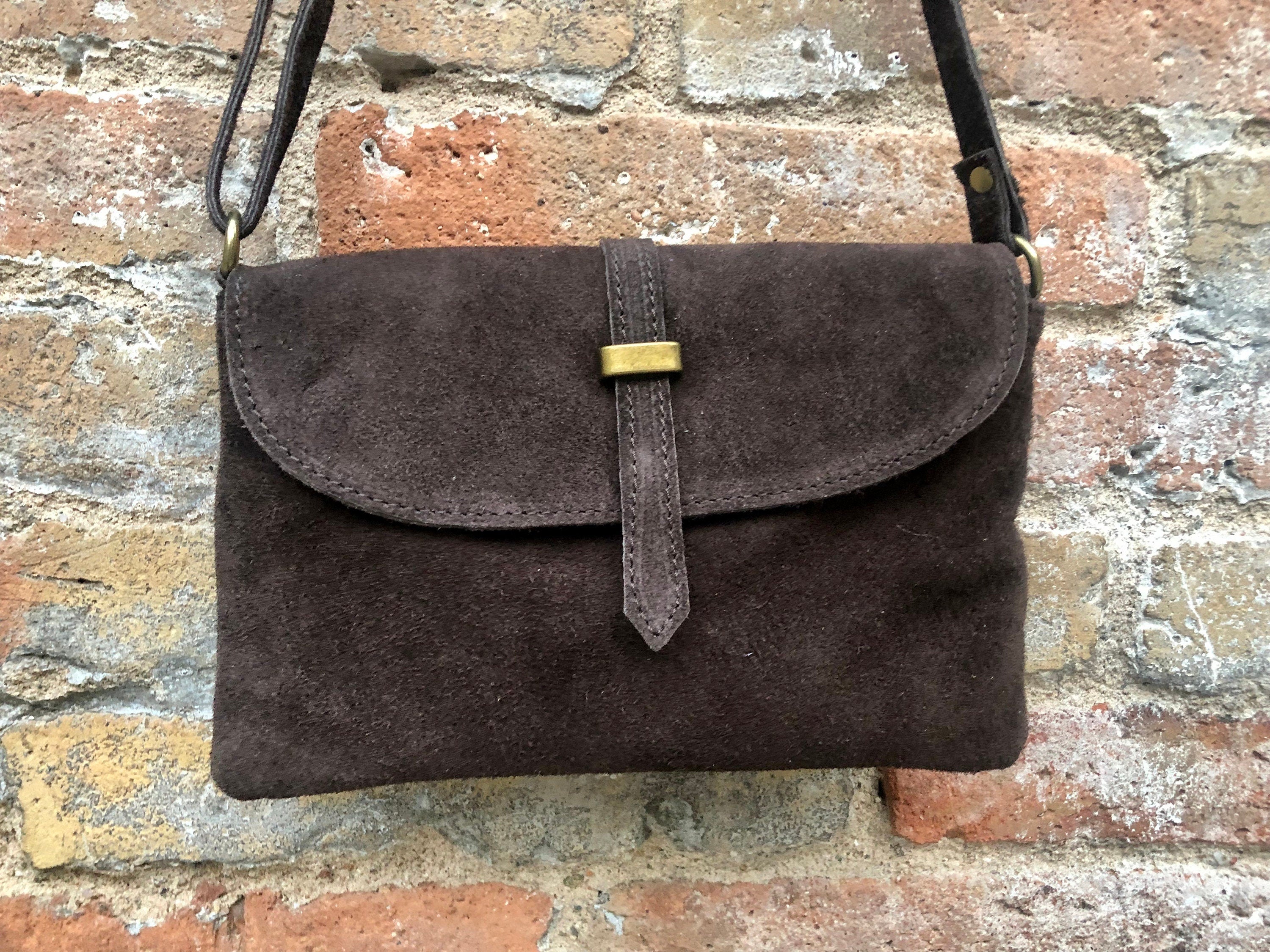 Suede leather bag in dark BROWN with waist belt. Crossbody bag in GENUINE leather with wraparound suede belt. BROWN suede purse +cinch belt
