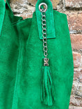 GENUINE suede leather green shopper bag. Slouchy carry all tote bag for your laptop, tablet, books. GREEN leather purse. Green shoulder bag