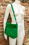 BOHO suede leather bag in GREEN. Crossbody bag in genuine leather, messenger suede bag. Soft natural leather bag in green