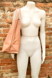 GENUINE leather soft PINK shopper bag. Large carry all bag for laptops, books. Pink pink leather tote / bucket bag. Pink leather purse