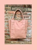 GENUINE leather soft PINK shopper bag. Large carry all bag for laptops, books. Pink pink leather tote / bucket bag. Pink leather purse